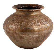 Handmade Rust Finish Brass Water Pot With Floral Border