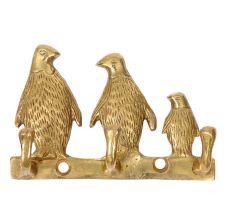 Handmade Antique Golden Brass Penguin Design Family Key Holder For Wall