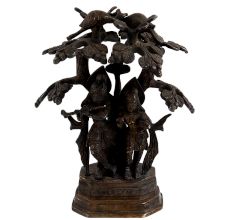 Brass Lord Radhe Krishna Under A Tree With A Peacock For Gifting