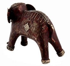 Brass Tribal Standing Elephant With Intricate Detailing In Gold
