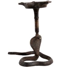 Brass Vintage Used Oil Cobra Lamp With 5 Jyoti