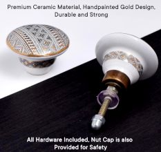 Golden Border Pattern Flat Ceramic Cabinet Knob