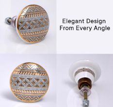 Golden Border Pattern Flat Ceramic Cabinet Knob