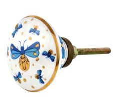Blue Golden Firefly glowworm Pattern Flat Ceramic Dresser Knob