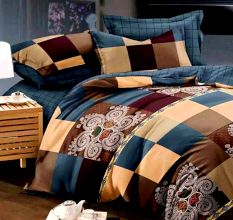 Living Concept Micro Fabric Blue And Peach Big Check Double Bed sheet with 2 Pillow Covers