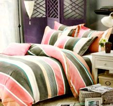 Pink And Grey Striped Double Micro Fabric  Bed sheet with 2 Pillow Cover