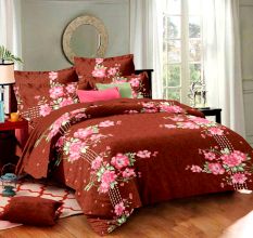 Living Concept Floral Rust Cotton Double Bed sheet with 2 Pillow Covers