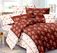 Pure Cotton Rust And White Small Floral Printed Bed sheet with 2 Pillow Covers