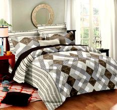 Brown Geometrical Pattern Cotton Double Bed sheet with 2 Pillow Covers