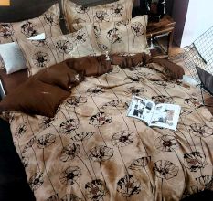 Floral Brown Micro Fabric Double Bed Sheet With  2 Pillow Covers