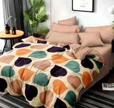 Multicolored Pan Motifs Beige Micro Fabric Comforter Set Double Bed Sheet With 2 pillow Covers