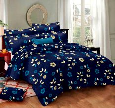 Living Concept Cotton Double Bed sheet Blue Floral Design with 2 Pillow Covers