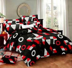 Living Concept Cotton Double Bed sheet Black Geometric Design with 2 Pillow Covers