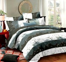 Living Concept Olivia Cotton Double Bed sheet Grey Jumbo Geometric Print 2 Pillow Covers