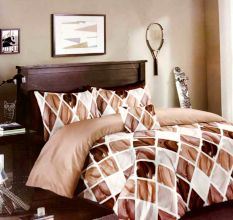 Brown Micro Fabric Geometric Diamond Pattern Double Bed sheets with 2 Complementary Pillow Covers