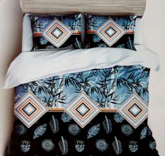 Blue Leaves Micro Fabric Double Bed Sheet With 2 Pillow Covers