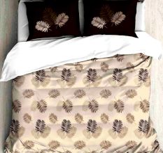 Brown Leaves Design Cotton Double Bed Sheet With 2 Pillow Covers