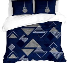 Blue Triangle Design Cotton Double Bed sheet With 2 Pillow Covers