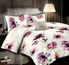 Living Concept Micro Fabric Floral White Double Bedsheet with 2 Pillow Covers