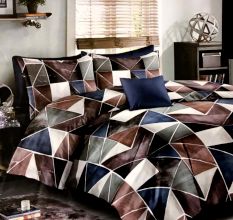 Living Concept Cross-Square Micro Fabric Multicolored Bed Sheet with 2 Pillow Covers