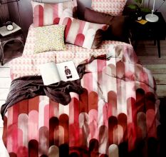 Rust and Pink Abstract Micro Fabric Double Bed sheet with 2 Pillow Covers