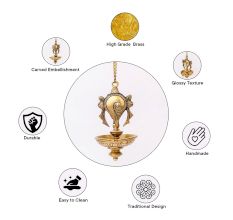 Handmade Golden Brass Hanging Diya Home Temple Pooja Room With Chain
