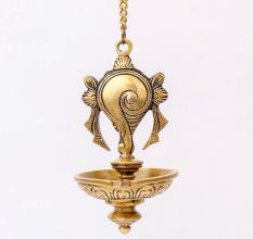 Handmade Golden Brass Hanging Diya Home Temple Pooja Room With Chain