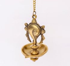 Handmade Golden Brass Hanging Diya Home Temple Pooja Room With Chain