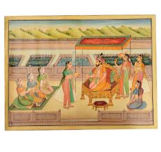 Mughal Canvas Painting Of Jahangir In His Court Surrounded By Court Ladies