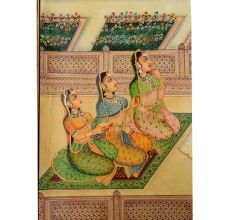 Mughal Canvas Painting Of Jahangir In His Court Surrounded By Court Ladies