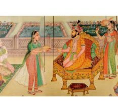 Mughal Canvas Painting Of Jahangir In His Court Surrounded By Court Ladies