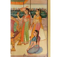 Mughal Canvas Painting Of Jahangir In His Court Surrounded By Court Ladies