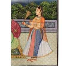 Canvas Mughal Painting Of Emperor Shah-Jahan And Mumtaz Love Scene