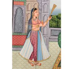 Canvas Mughal Painting Of Emperor Shah-Jahan And Mumtaz Love Scene