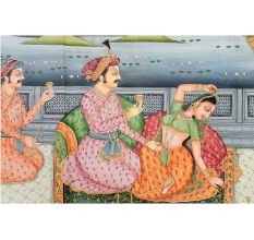 Indian Canvas Mogul Empire Harem Folk Painting