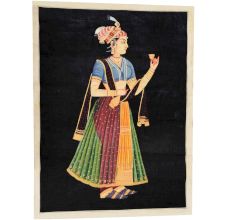 Mughal Canvas Painting Of A Ravishing Princess Holding A Rose