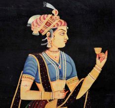 Mughal Canvas Painting Of A Ravishing Princess Holding A Rose