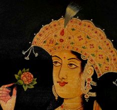 Canvas Painting Or Sketch Of Mughal Princess Smelling A Rose
