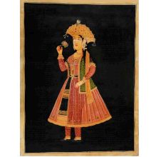 Canvas Painting Or Sketch Of Mughal Princess Smelling A Rose