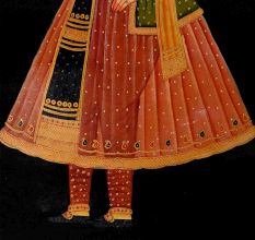 Canvas Painting Or Sketch Of Mughal Princess Smelling A Rose