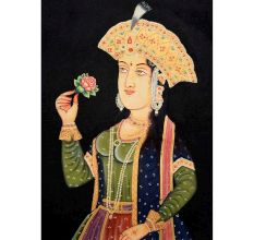 Canvas Mughal Painting Of Empress Mumtaz Smelling A Flower