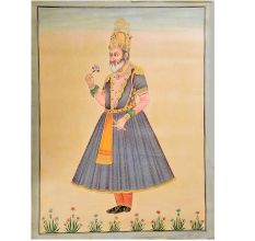Canvas Mughal Portrait of Emperor Shah Jahan Holding A Flower