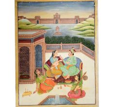Canvas Painting of Mughal Emperor Enjoying Drinking Wine With Music