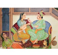 Canvas Painting of Mughal Emperor Enjoying Drinking Wine With Music