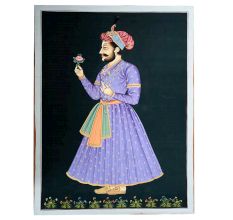 Canvas Handmade Mughal Painting Of Emperor Jahangir On Black Background