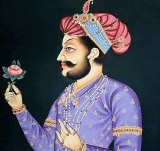 Canvas Handmade Mughal Painting Of Emperor Jahangir On Black Background