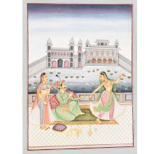 Handmade Moghul Empire Harem Dance And Wine Scene Painting