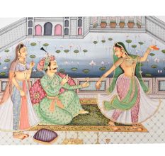 Handmade Moghul Empire Harem Dance And Wine Scene Painting