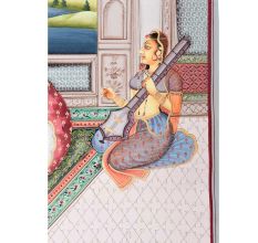 Handmade Canvas Painting of Mughal Emperor In Open Terrace Harem Court