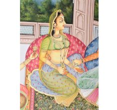 Handmade Canvas Painting of Mughal Emperor With Queens And Wine